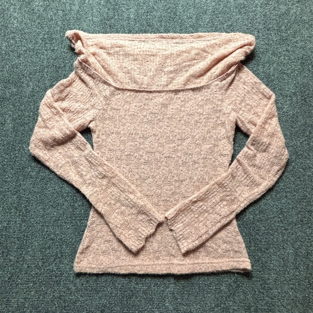 Kimchi Blue Pink Eyelash Knit Off Shoulder Long Sleeve Top Portrait Neck M